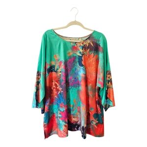 Soft Surroundings  3/4 Sleeve Colorful Floral Blouse Size 1X Classic Artsy.